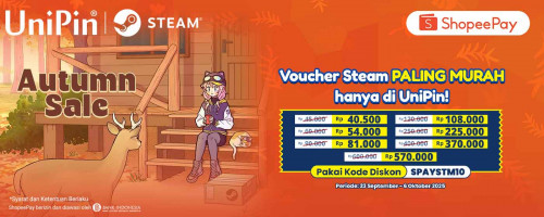 Beli Voucher STEAM Paling Murah di UniPin! Diskon s.d. Rp30.000 Pakai ShopeePay!